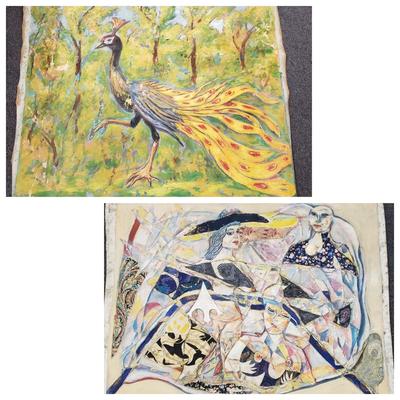 LOT 82: Two Large Paintings/Mixed Media Art on Canvas