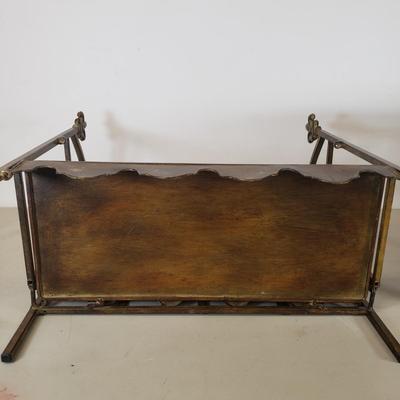 LOT 91: Fleur de Lis Metal Shelf & Bamboo Stool/Plant Stand