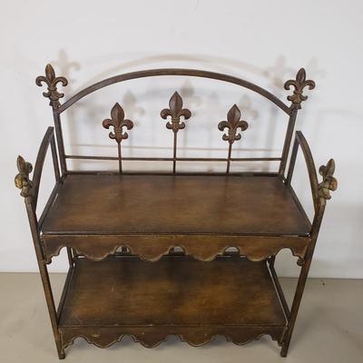 LOT 91: Fleur de Lis Metal Shelf & Bamboo Stool/Plant Stand