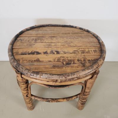 LOT 91: Fleur de Lis Metal Shelf & Bamboo Stool/Plant Stand