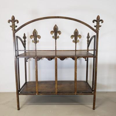 LOT 91: Fleur de Lis Metal Shelf & Bamboo Stool/Plant Stand