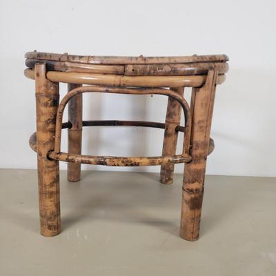LOT 91: Fleur de Lis Metal Shelf & Bamboo Stool/Plant Stand