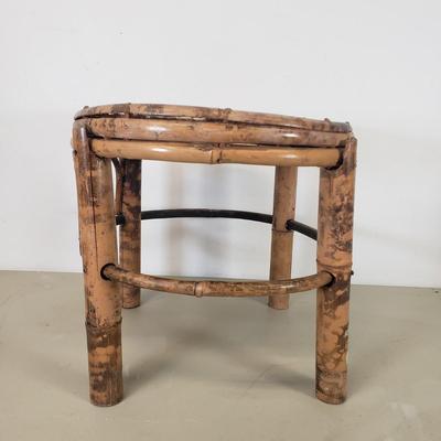 LOT 91: Fleur de Lis Metal Shelf & Bamboo Stool/Plant Stand