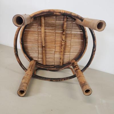 LOT 91: Fleur de Lis Metal Shelf & Bamboo Stool/Plant Stand