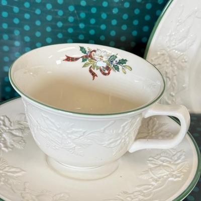 LOT 101: Pair of Mikasa Holiday Season DB901 Place Settings w/ Plates, Mugs & Saucers (in Boxes)
