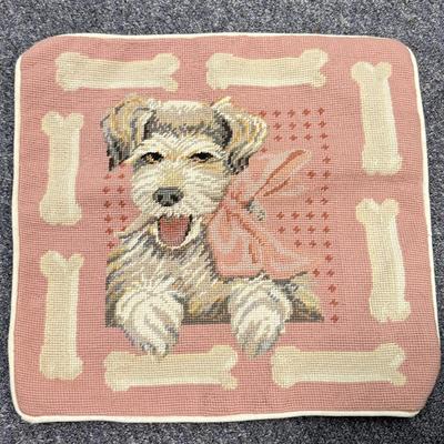 LOT 102: Finished & Unifinished Quilts, Pink Dog Pillow Cover, Embroidered Fabrics & More
