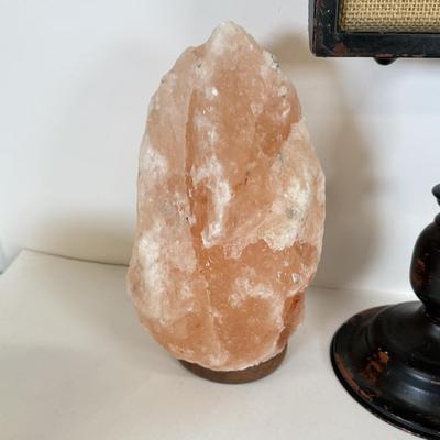 LOT 103: Shabby Chic Home Decor Collection: Corkboard on Stand, Salt Lamp (no light) & More