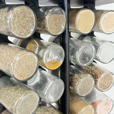 LOT 106: Olde Thompson Stainless Steel Spice Rack, Bacon & Burger Presses, Meat Thermometer Fork & More