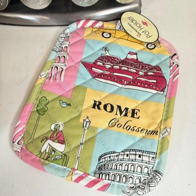 LOT 106: Olde Thompson Stainless Steel Spice Rack, Bacon & Burger Presses, Meat Thermometer Fork & More