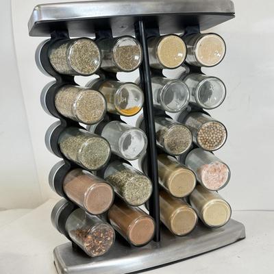 LOT 106: Olde Thompson Stainless Steel Spice Rack, Bacon & Burger Presses, Meat Thermometer Fork & More