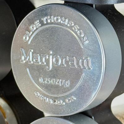 LOT 106: Olde Thompson Stainless Steel Spice Rack, Bacon & Burger Presses, Meat Thermometer Fork & More