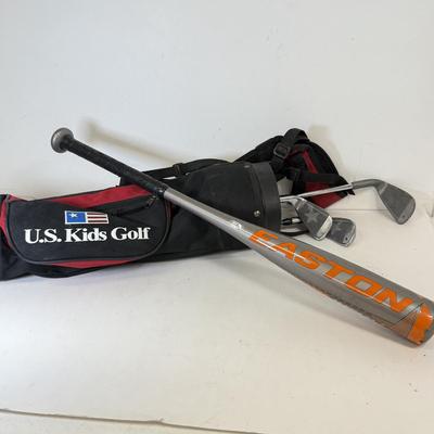 LOT 108: US Kids Golf Bag w/ Clubs & Easton Metal Baseball Bat