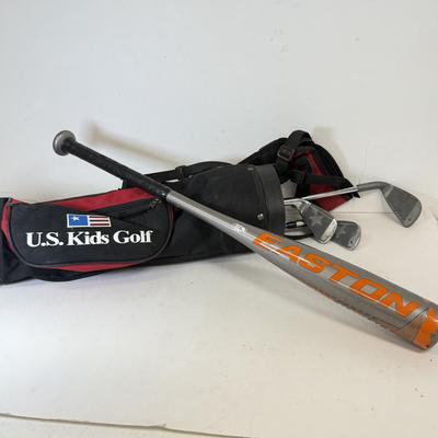 LOT 108: US Kids Golf Bag w/ Clubs & Easton Metal Baseball Bat