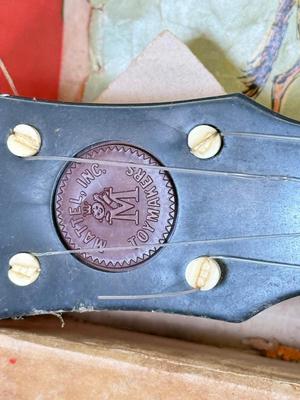 LOT 118: Vintage Flutophone, Mattel Strum-Fun Getar, LL Bean Log Cabin Building Set & More