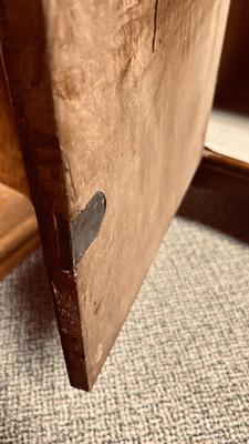 ANTIQUES SIDEBOARD OR BUFFET WITH 3 DRAWERS AND 2 DOOR CABINET ON CASTERS