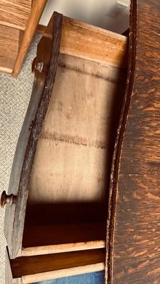 ANTIQUES SIDEBOARD OR BUFFET WITH 3 DRAWERS AND 2 DOOR CABINET ON CASTERS