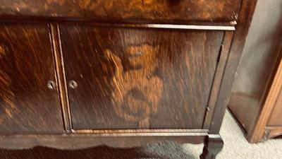 ANTIQUES SIDEBOARD OR BUFFET WITH 3 DRAWERS AND 2 DOOR CABINET ON CASTERS