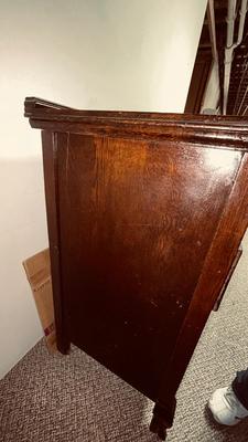 ANTIQUES SIDEBOARD OR BUFFET WITH 3 DRAWERS AND 2 DOOR CABINET ON CASTERS