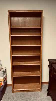 TALL NARROW OAK BOOKSHELF WITH ADJUSTABLE SHELVES