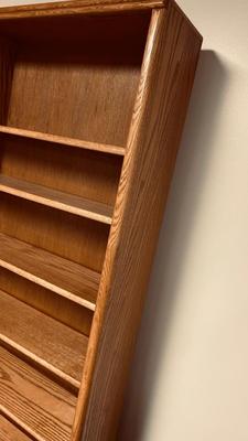 TALL NARROW OAK BOOKSHELF WITH ADJUSTABLE SHELVES