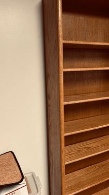 TALL NARROW OAK BOOKSHELF WITH ADJUSTABLE SHELVES