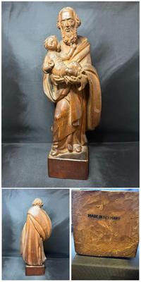 Hand Carved German Wooden Saint Joseph and Jesus Figurine
