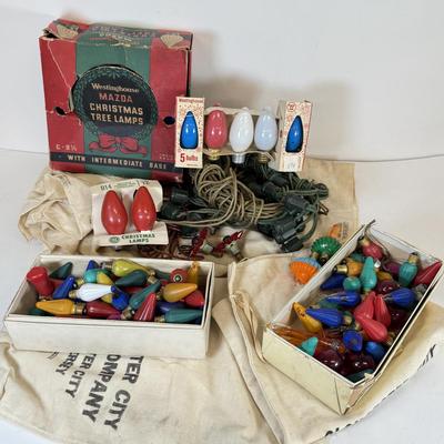 LOT 161: Vintage Christmas Holiday Light Bulbs, Wires & More