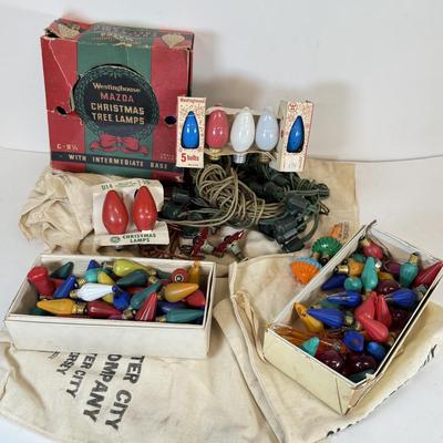 LOT 161: Vintage Christmas Holiday Light Bulbs, Wires & More
