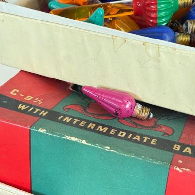 LOT 161: Vintage Christmas Holiday Light Bulbs, Wires & More