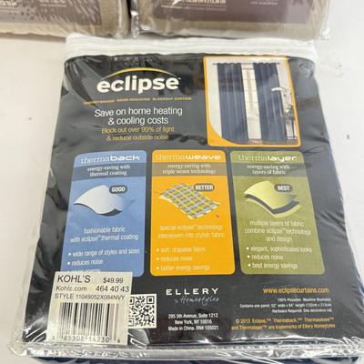 LOT 164: 2 Packs Eclipse Blackout Curtains (84") & Four Allen + Roth 84" Gromet Top Panel Curtains