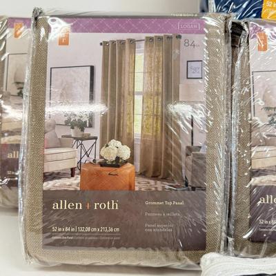 LOT 164: 2 Packs Eclipse Blackout Curtains (84") & Four Allen + Roth 84" Gromet Top Panel Curtains