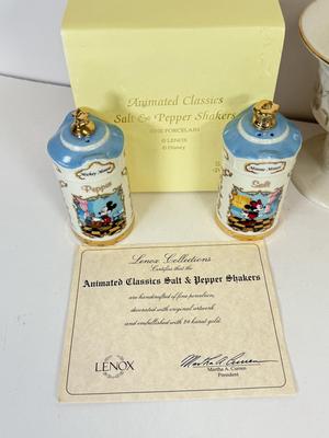 LOT 165: Lenox Disney Animated Classics Mickey & Minnie Mouse Salt and Pepper Shakers w/ Box, Egg Trinket Box w/ Box, Royal Doulton...