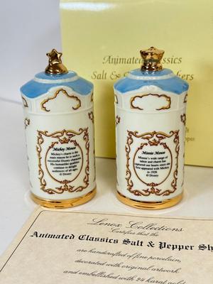 LOT 165: Lenox Disney Animated Classics Mickey & Minnie Mouse Salt and Pepper Shakers w/ Box, Egg Trinket Box w/ Box, Royal Doulton...