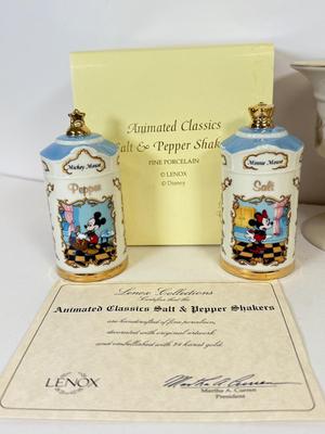 LOT 165: Lenox Disney Animated Classics Mickey & Minnie Mouse Salt and Pepper Shakers w/ Box, Egg Trinket Box w/ Box, Royal Doulton...
