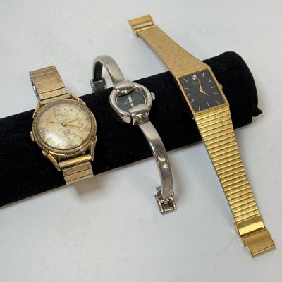 LOT 173: Vintage Benrus 23 Jewels 10k Gold Filled Watch, Gucci Cuff Watch & Benrus Quartz Rectangular Face Watch