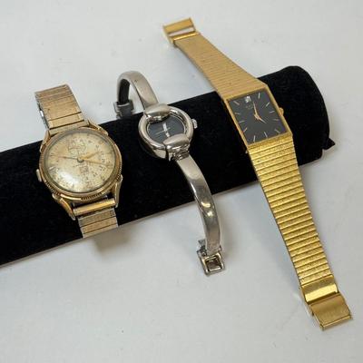 LOT 173: Vintage Benrus 23 Jewels 10k Gold Filled Watch, Gucci Cuff Watch & Benrus Quartz Rectangular Face Watch