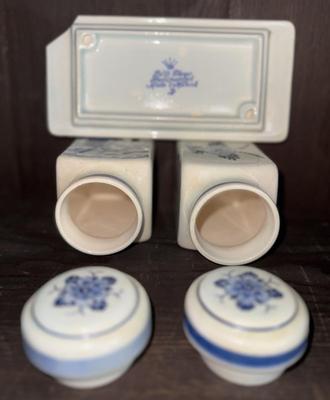Delft Blauw Hand Painted 5.5" Lidded Canisters with Underplate
