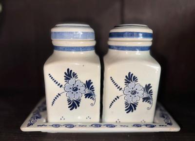 Delft Blauw Hand Painted 5.5" Lidded Canisters with Underplate