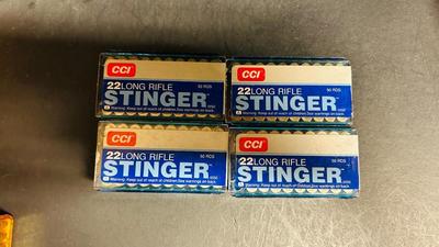 4 NEW BOXES OF CCI 22 LONG RIFLE STINGER