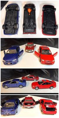 Die Cast 1:24 Lot of 3 Cars: Honda Coupe, Nissan Skyline, Classic Metal Works GM