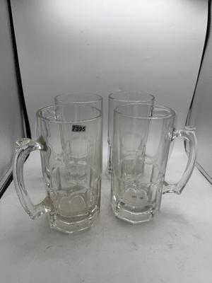 4 big glass mugs-great for putting in the freezer
