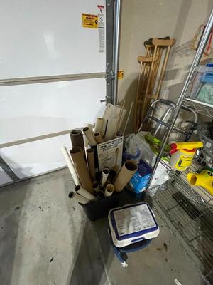 Crutches, posters, chemicals