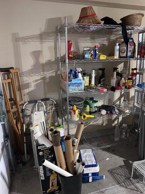 Crutches, posters, chemicals