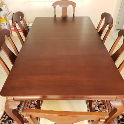 LOT 1: American Drew Dining Set-6 Chairs, Table & Table Protector