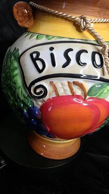 Nonni’s Biscotti Cookie Jar | Vintage Hand-Painted Ceramic Tuscan Kitchen Canister – 12” Tall