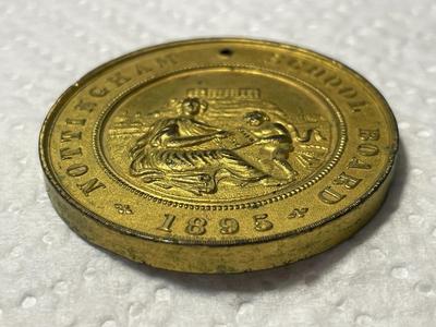 Nottingham School Board Medal 1895 - Exemplary Punctuality Awarded to; F. HUCKNALL Brass Composition as Pictured.