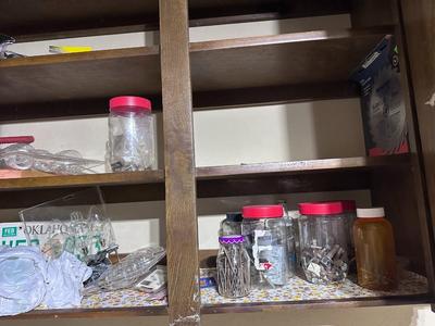 Fertilizer Spreader, Miscellaneous Shelves of tools and fasteners