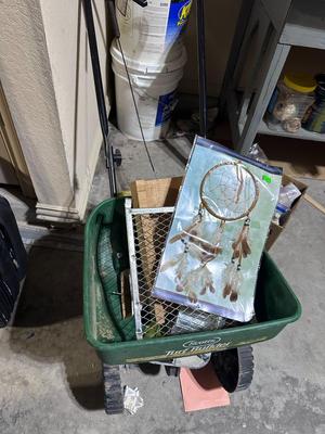 Fertilizer Spreader, Miscellaneous Shelves of tools and fasteners