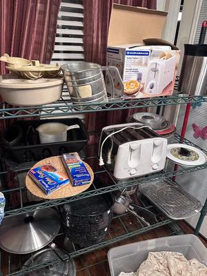 Shelf of Cookware and Misc Kitchen Items