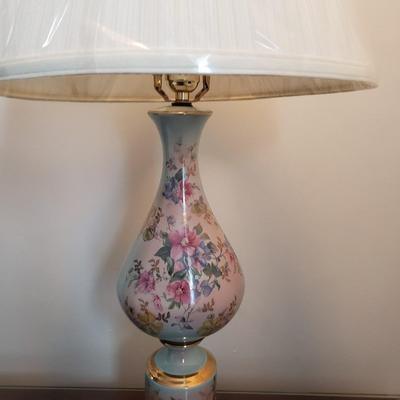 LOT 2Y: Pair of Vintage Hand Painted Porcelain & Brass Lamps